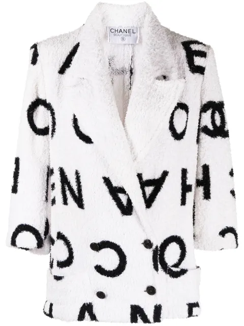 CHANEL Pre-Owned 1990s logo-print double-breasted jacket White 2995