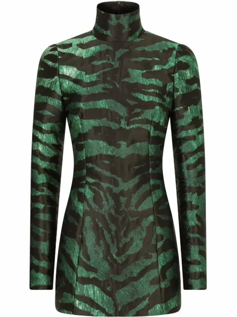 Dolce & Gabbana tiger-print jacquard long-sleeve dress Black F6ADDTFJODB