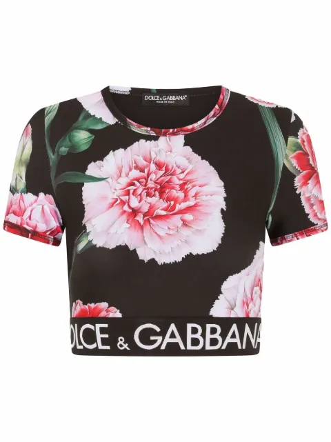 Dolce & Gabbana floral-print cropped T-shirt Black F8N50TFPG9THN3QF