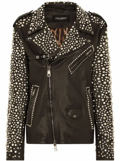 Dolce & Gabbana studded leather biker jacket Black F9N00LHULEQ