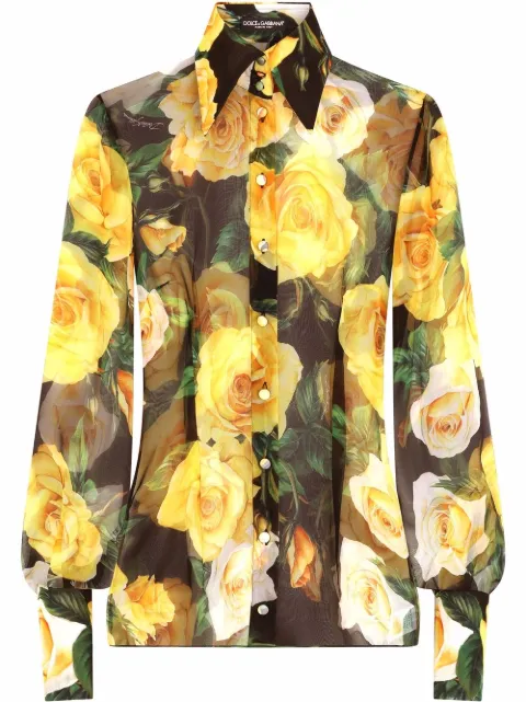 Dolce & Gabbana rose-print silk georgette shirt Black F5P71TIS1LS