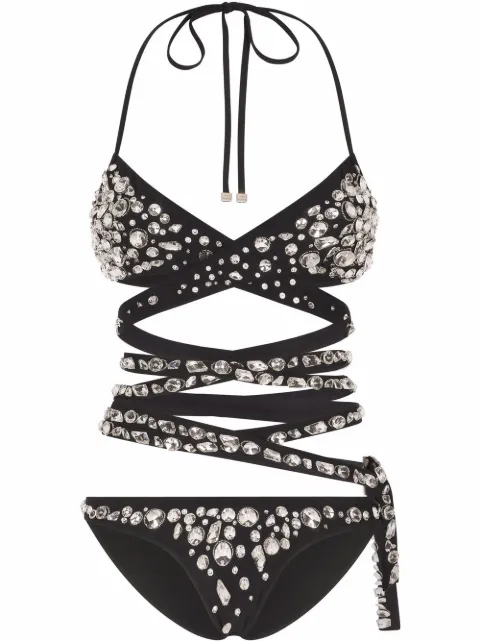 Dolce & Gabbana rhinestone-embellished crossover bikini Black O8B52JONL45
