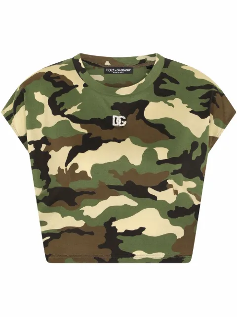 Dolce & Gabbana camouflage-print cropped T-shirt Green F8O55ZFS75E
