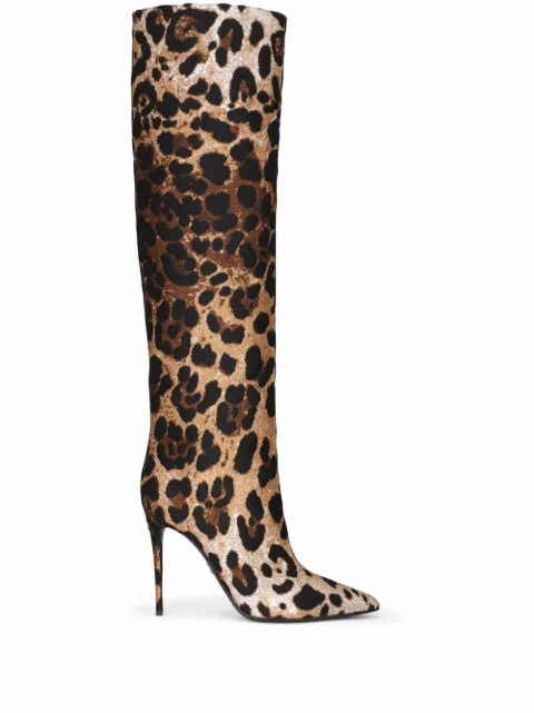 Dolce & Gabbana leopard-print jacquard knee-length boots Brown CU0834AJ549