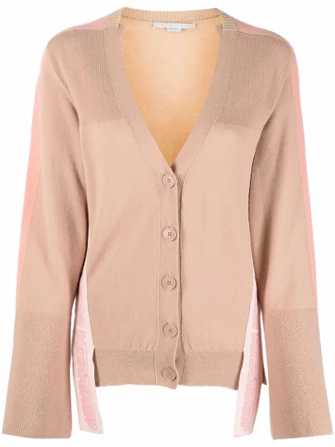 Stella McCartney logo-strap panelled cardigan Neutrals 604253S2301