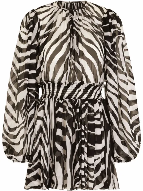 Dolce & Gabbana zebra-print puff-sleeve mini dress Black F6ACMTIS1MJ