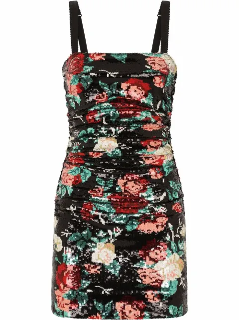 Dolce & Gabbana sequinned floral motif mini dress Black F6ACPTFLSF5