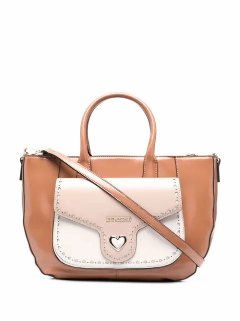 Love Moschino logo-plaque panelled tote bag Brown JC4030PP1ELF120A