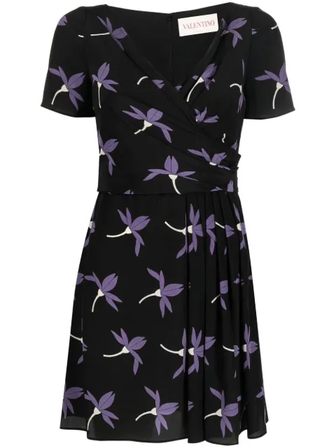 Valentino Garavani floral-print pleated dress Black BVAY156UN