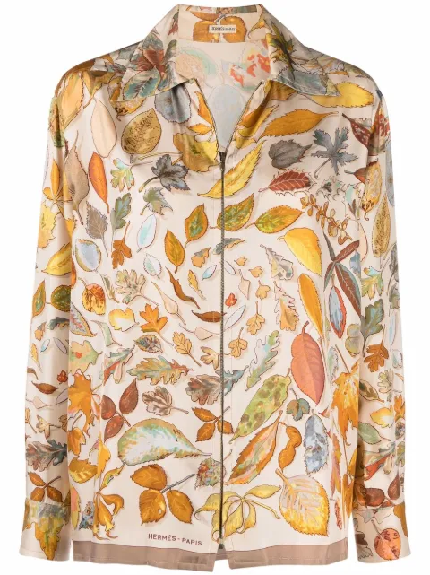 Hermès Pre-Owned 1990s leaves print silk shirt Neutrals HER1800H