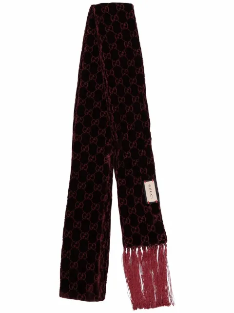 Gucci GG-pattern velvet fringed scarf Red 6693613GAF3