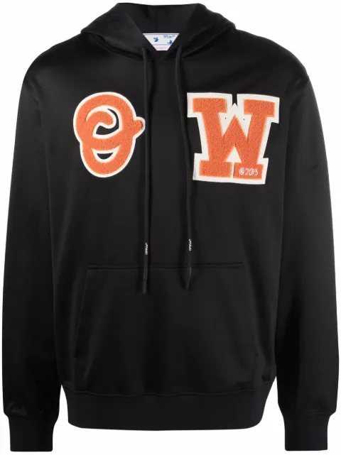 Off-White logo-patch hoodie Black OMBB097C99FLE0061020