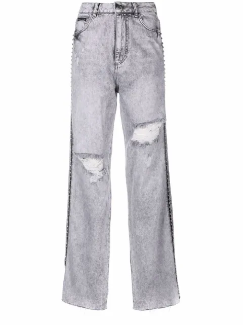 Philipp Plein Crystal ripped straight jeans Grey SABCWDT1911PDE004N