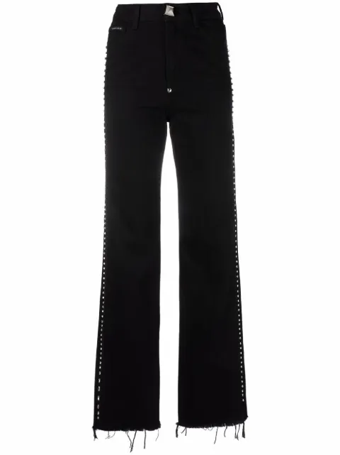 Philipp Plein crystal-embellished wide jeans Black SABCWDT2041PDE004N