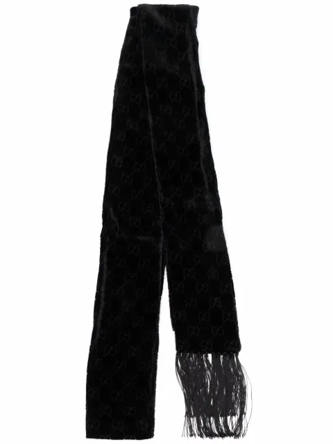 Gucci monogram-pattern fringed-edge scarf Black 6693613GAF3