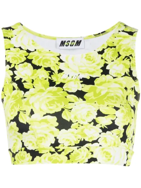 MSGM floral-print cropped vest Green 3245MDT07227187