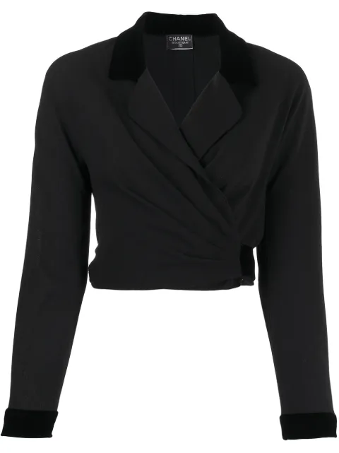 CHANEL Pre-Owned 1992 cropped wrap blazer Black CSSR1121CHAJA1