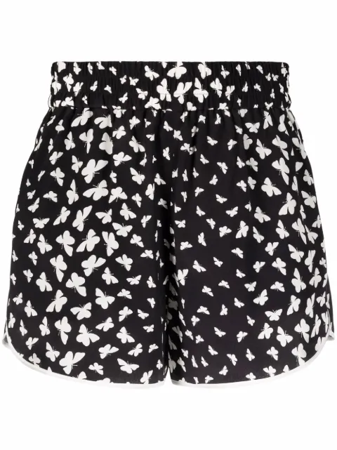 RED Valentino butterfly-print silk shorts Black RRFG456A3