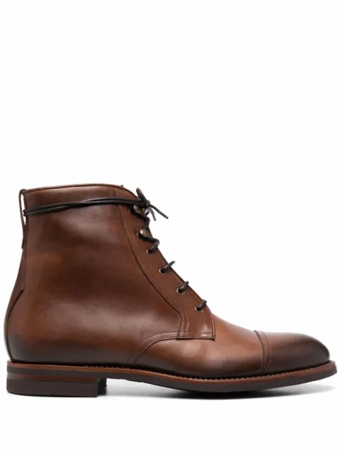 Scarosso shearling-lined lace-up leather boots Brown PAOLOBOOTBRWCALF