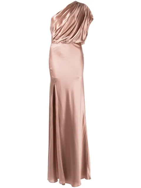 Michelle Mason asymmetric open back gown Pink M9305
