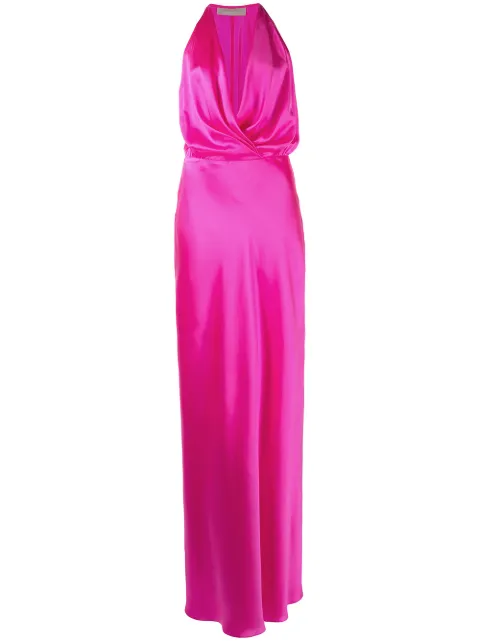 Michelle Mason draped-detail halterneck gown Pink M9326