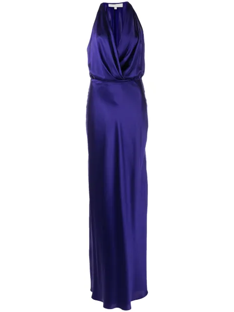 Michelle Mason draped-detail halterneck gown Blue M9326