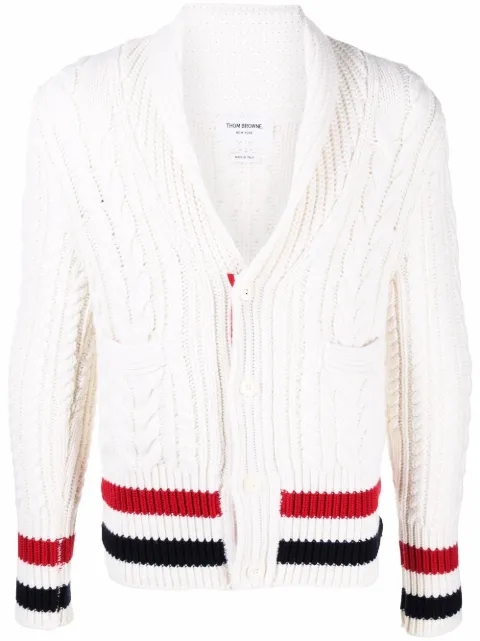 Thom Browne RWB-stripe cable-knit cardigan White MKC412AY2007