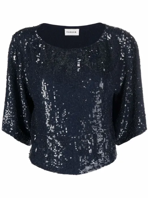 P.A.R.O.S.H. sequined cropped blouse Blue GEMD310966