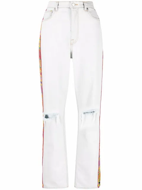 ETRO embroidered-trim straight-leg jeans Blue 195269573