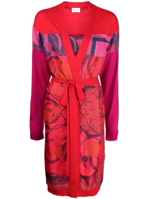 Ferragamo heritage-print long belted cardigan Red 751309