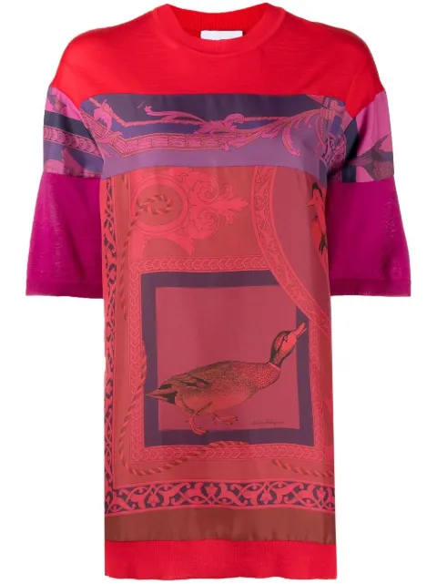 Ferragamo heritage-print long T-shirt Red 751308
