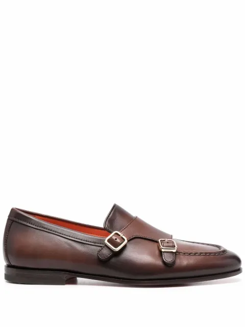 Santoni Carlos leather monk shoes Brown MCNC18003SA4BSLF
