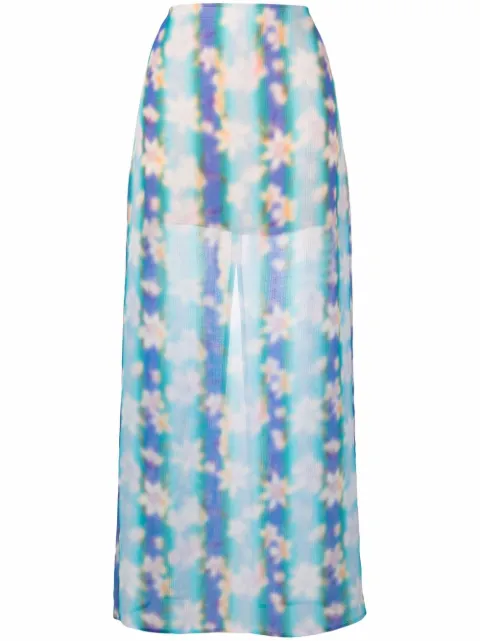 Nina Ricci floral-print straight maxi skirt Blue 22ECJU013PL0414