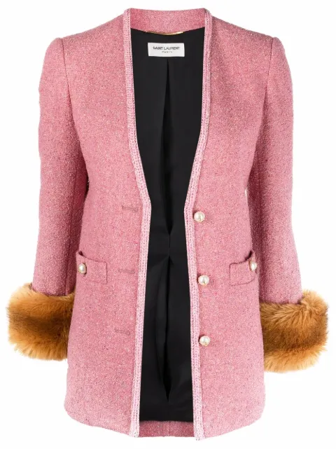 Saint Laurent faux-fur detail fitted jacket Pink 671538Y7D23