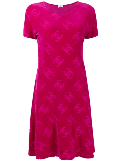 CHANEL Pre-Owned 1996 CC-print T-shirt dress Pink 04151C