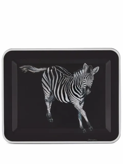Dolce & Gabbana medium zebra-print wood tray Black TC0018TCA69