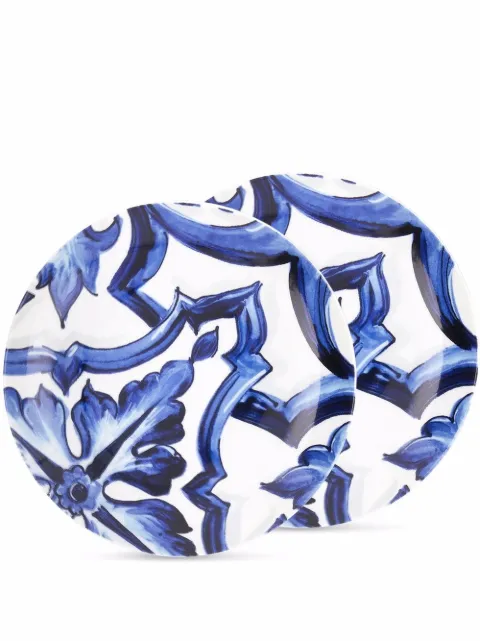 Dolce & Gabbana Blu Mediterraneo-print porcelain bread plates White TC0S02TCA38