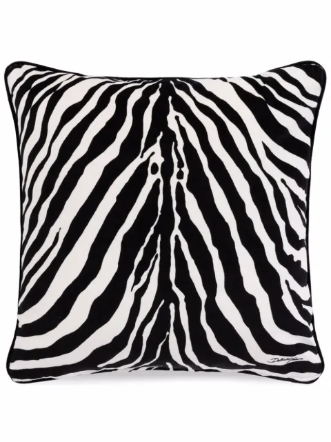 Dolce & Gabbana medium zebra-print velvet cushion Black TCE002TCAF8