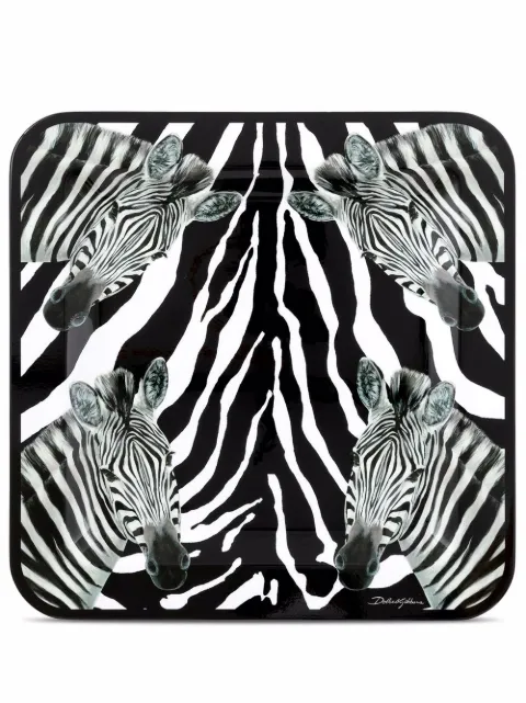 Dolce & Gabbana medium zebra-print wood tray Black TC0021TCA69