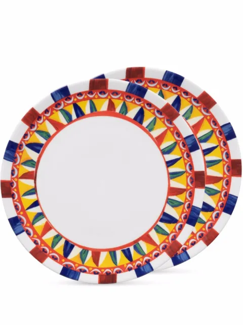 Dolce & Gabbana Carretto-print porcelain dinner plates (set of 2) White TC0S04TCA31