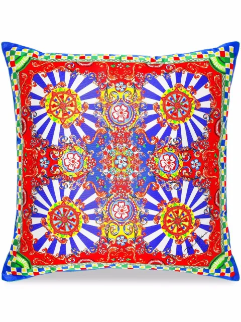 Dolce & Gabbana medium Carretto-print silk cushion White TCE002TCA94