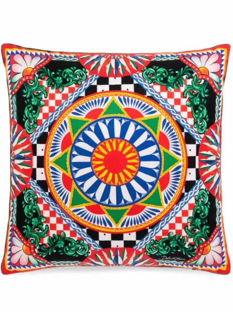 Dolce & Gabbana small Carretto-print square silk cushion White TCE001TCA94