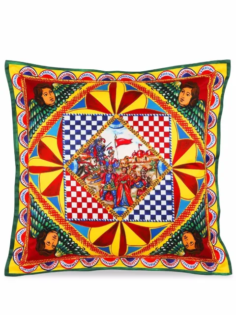 Dolce & Gabbana medium Carretto-print duchesse cotton cushion Yellow TCE002TCA95