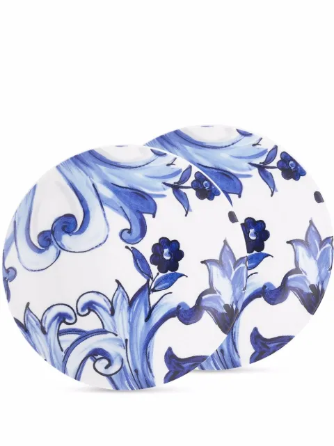 Dolce & Gabbana Blu Mediterraneo-print porcelain bread plates (set of two) White TC0S02TCA40