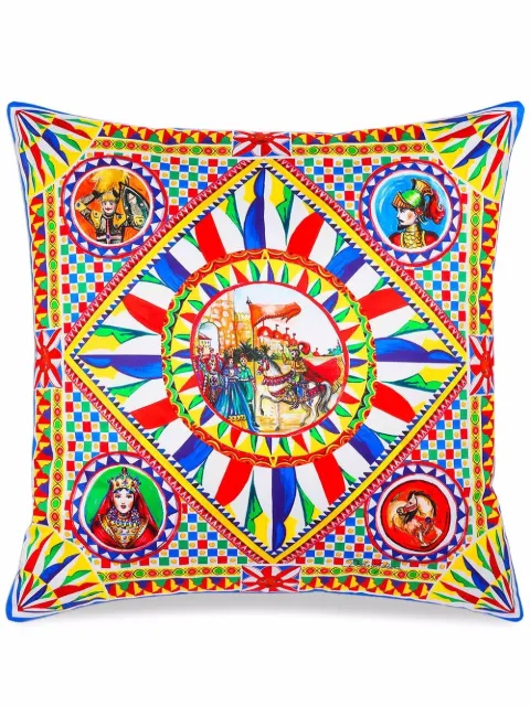 Dolce & Gabbana medium Carretto-print duchesse cotton cushion White TCE002TCA95