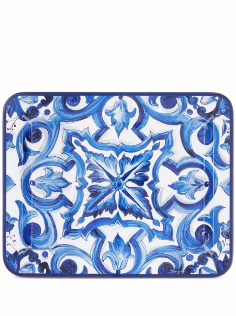 Dolce & Gabbana medium Mediterraneo-print wooden tray Blue TC0018TCA69