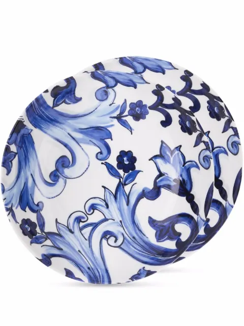 Dolce & Gabbana Blu Mediterraneo-print porcelain dinner plates (set of two) White TC0S04TCA40