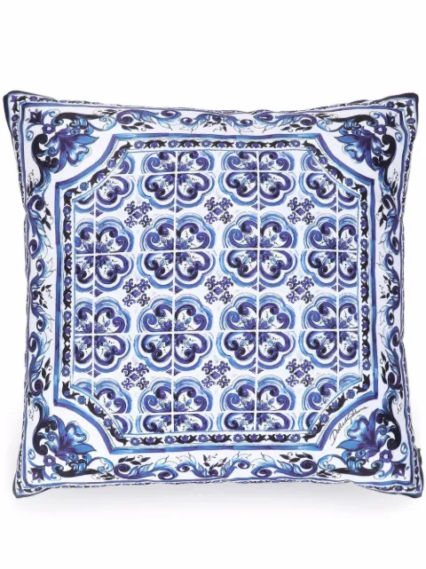 Dolce & Gabbana small Blu Mediterraneo-print duchesse cotton cushion White TCE001TCA99