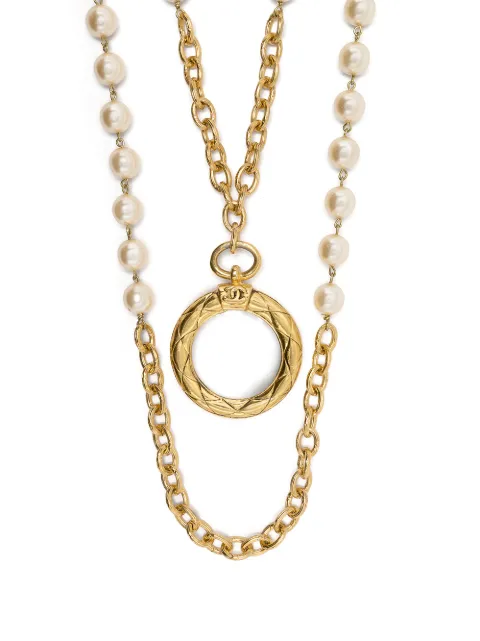 CHANEL Pre-Owned pearl-embellished double-chain necklace Gold DPBA1121CHANE2