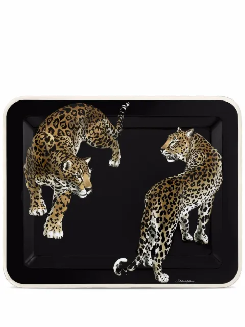 Dolce & Gabbana medium leopard-print wood tray Black TC0018TCA69